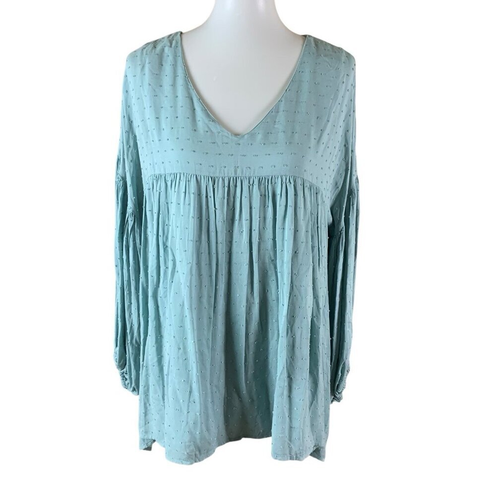 Versona Swiss Dot Long Sleeve Babydoll Tunic Top Blue Medium